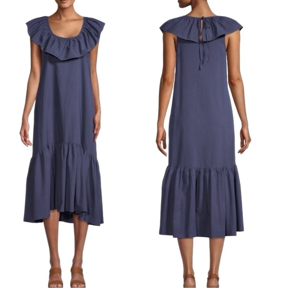 StitchDrop Marco Island Ruffle Midi Dress Blue Small - Picture 1 of 8